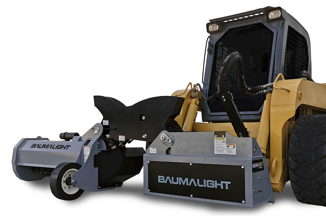 Baumalight ditch mower attached to a skidsteer
