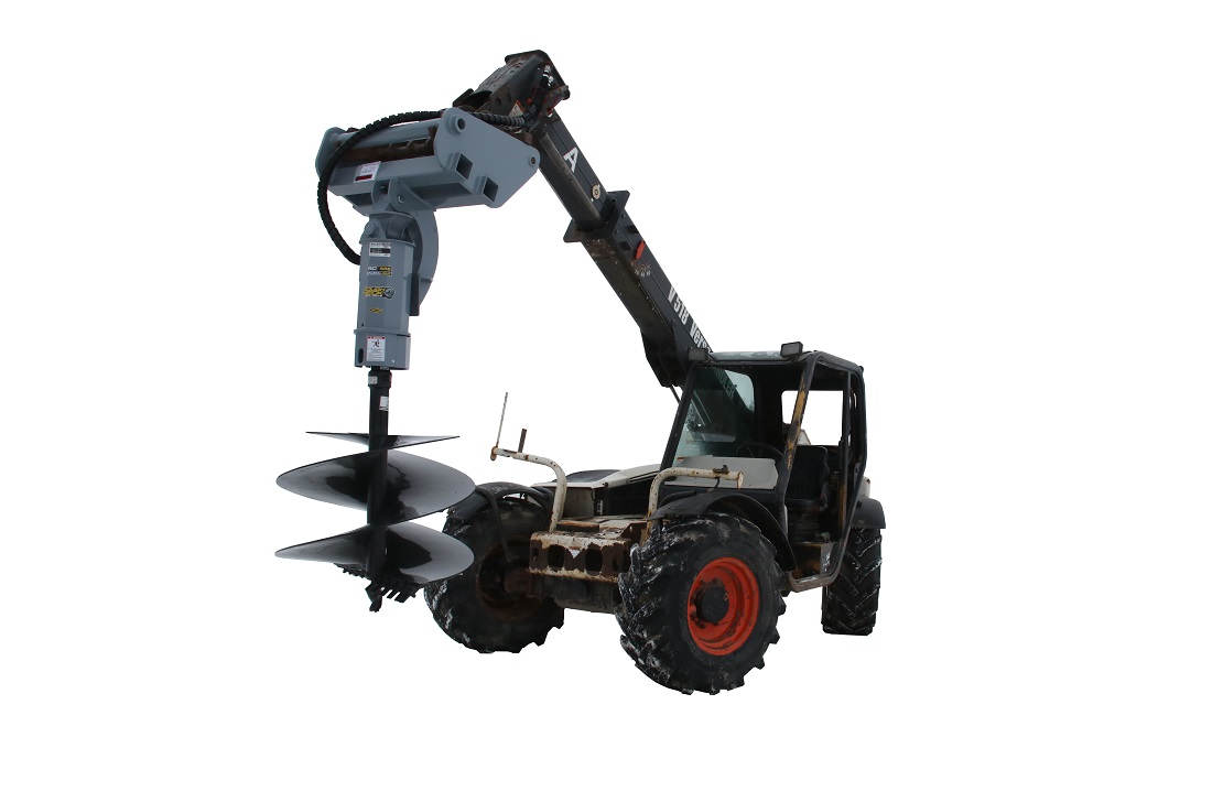 Construction auger drive mounted on telehandler