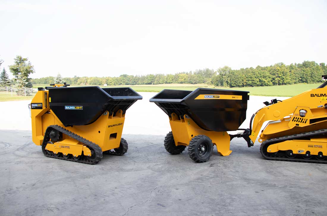 Tow behind and tracked mini dumper