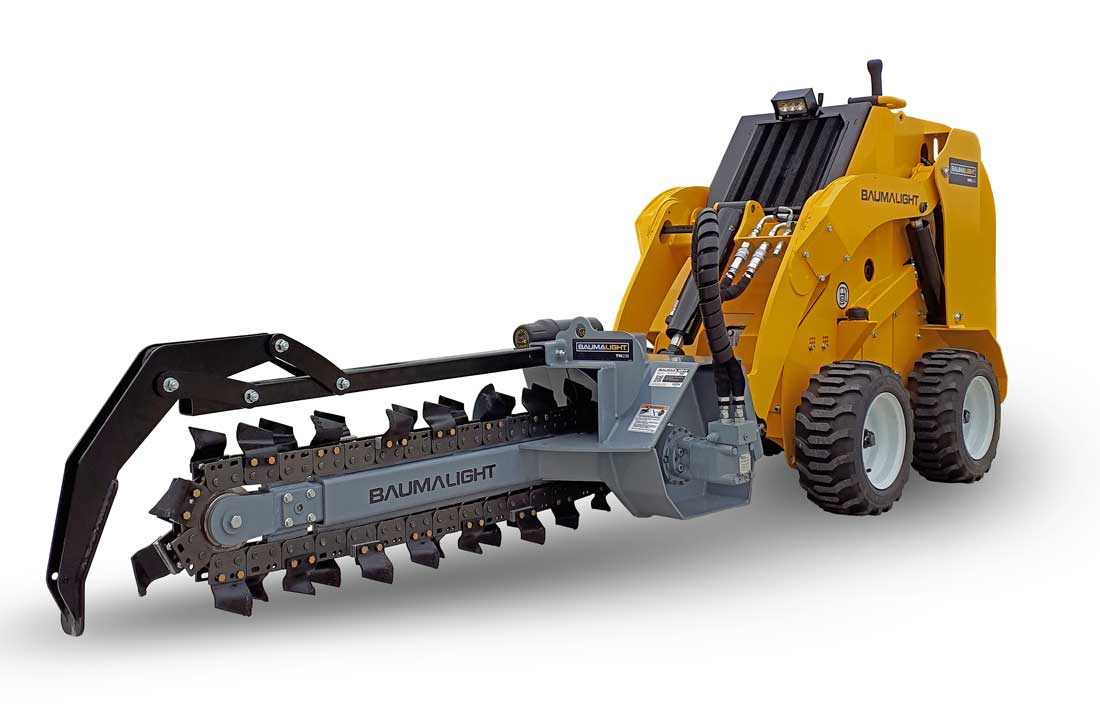 trencher on baumalight mini skidsteer