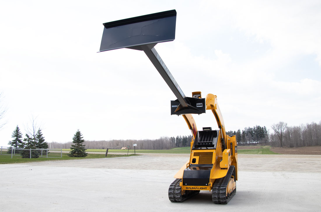 Baumalight MSPA07 Heaping Tool in Extended Position on Mini Skid Steer