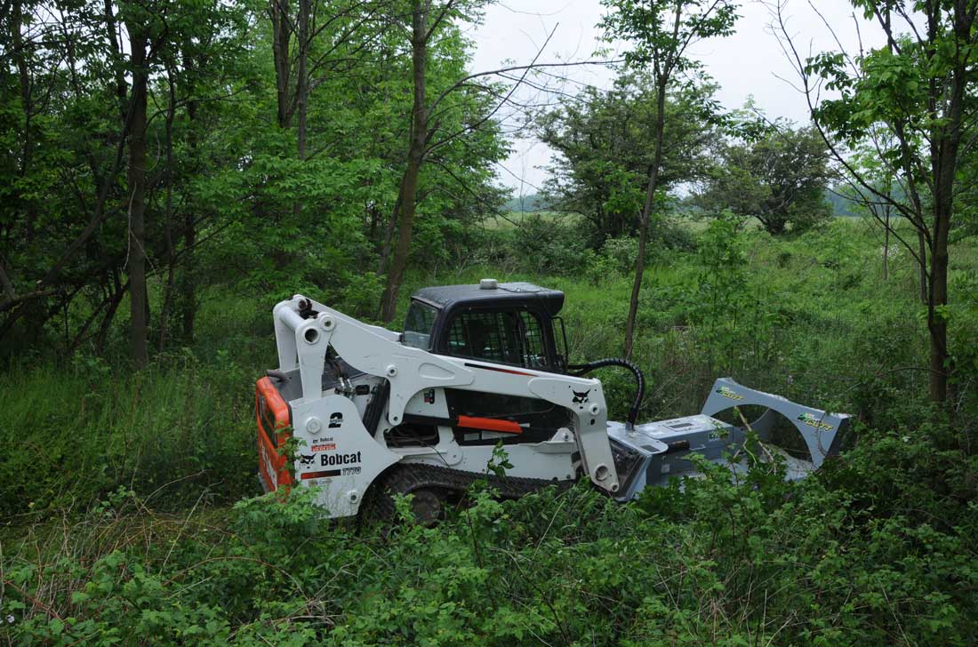 Side view of Baumalight CF572 BrushCutt cutting heavy brush