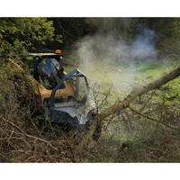 Tree saw mounted on skidsteer