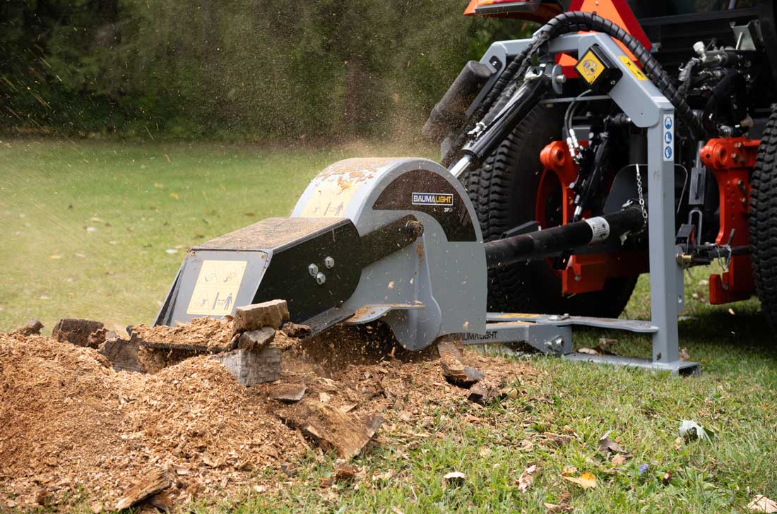 tractor mounted 3p24 stump grinder working