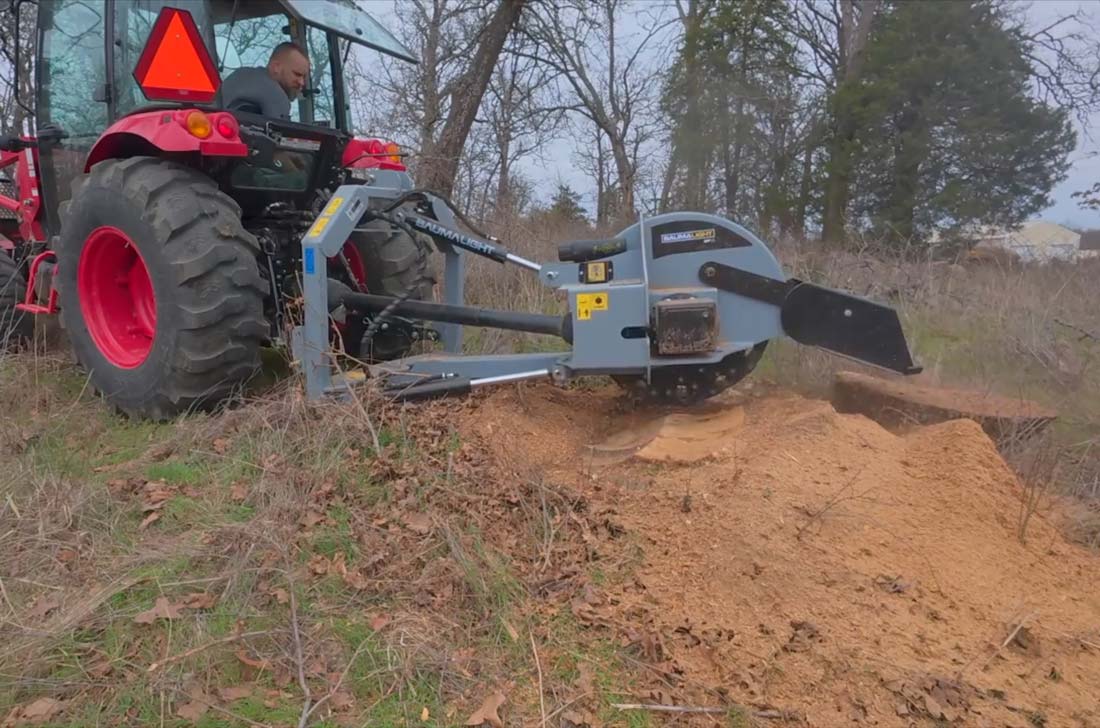 Stump Grinder 3P38 attached to tractor on site