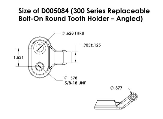 D005084 300 Series angled round tooth holder dimension diagram for stump grinder