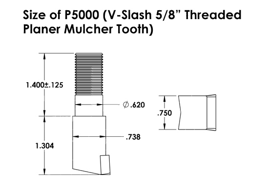 P5000 Planer 500 Series replacement mulcher tooth dimension diagram