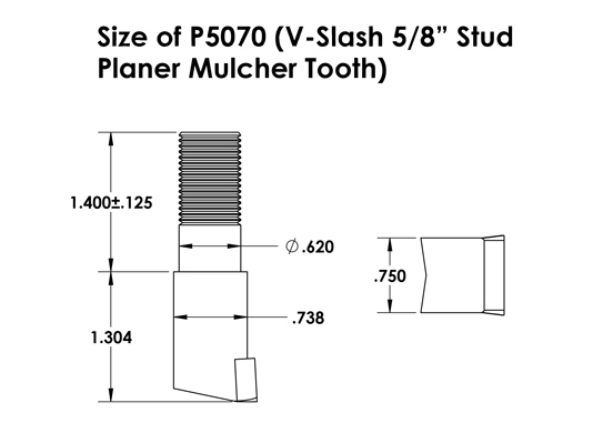 Standard Square 3/4'' stump Grinder Tooth with 5/8'' stud, manufactured in the USA