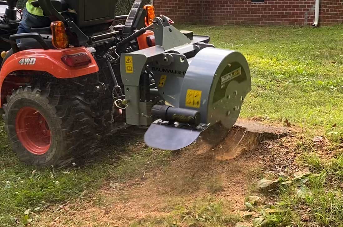 1P24 stump grinder on a sub compact tractor