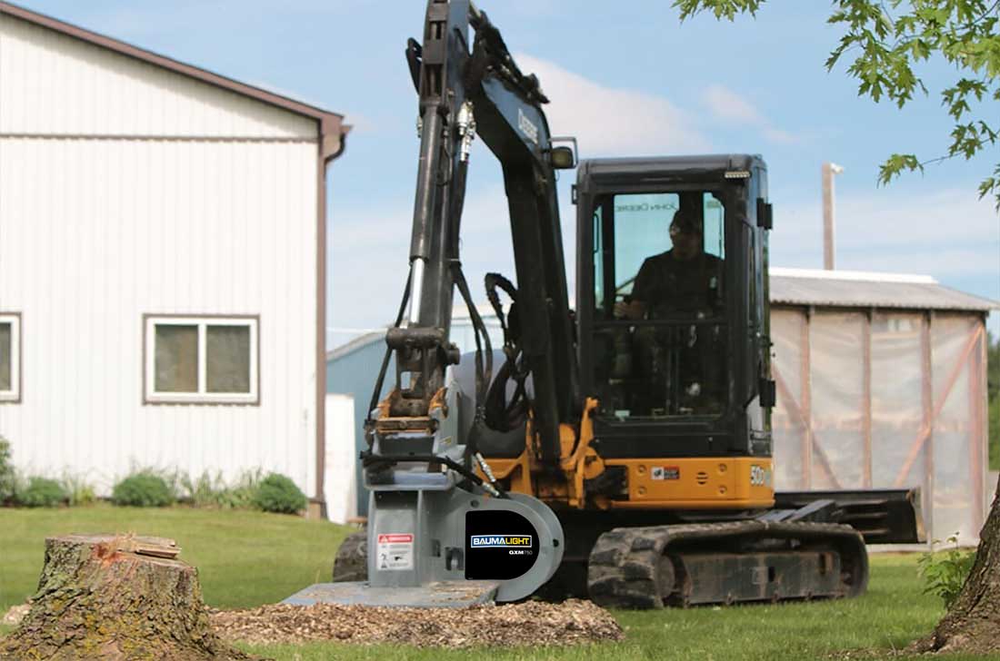 Stump removal with excavator