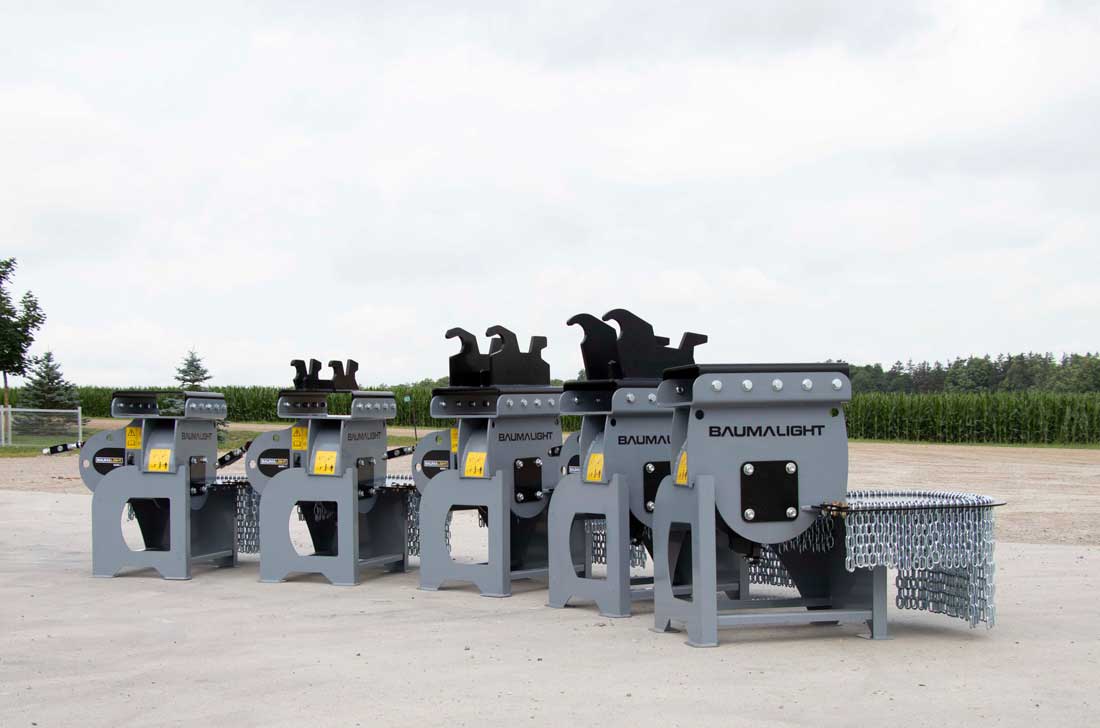 GXM350 stumpgrinder attachments on display stand