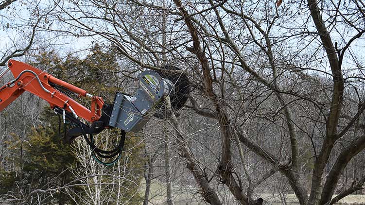 Hydraulic driven tree saw for excavator